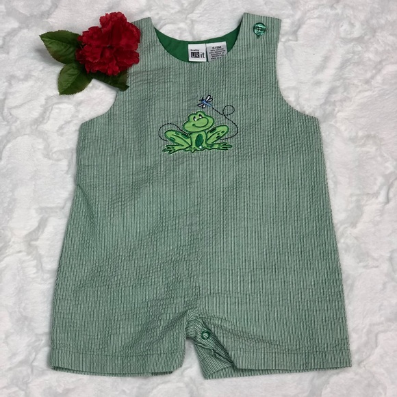 Green Frog Shortall Romper Size 6-9 months UR IT - Picture 2 of 11